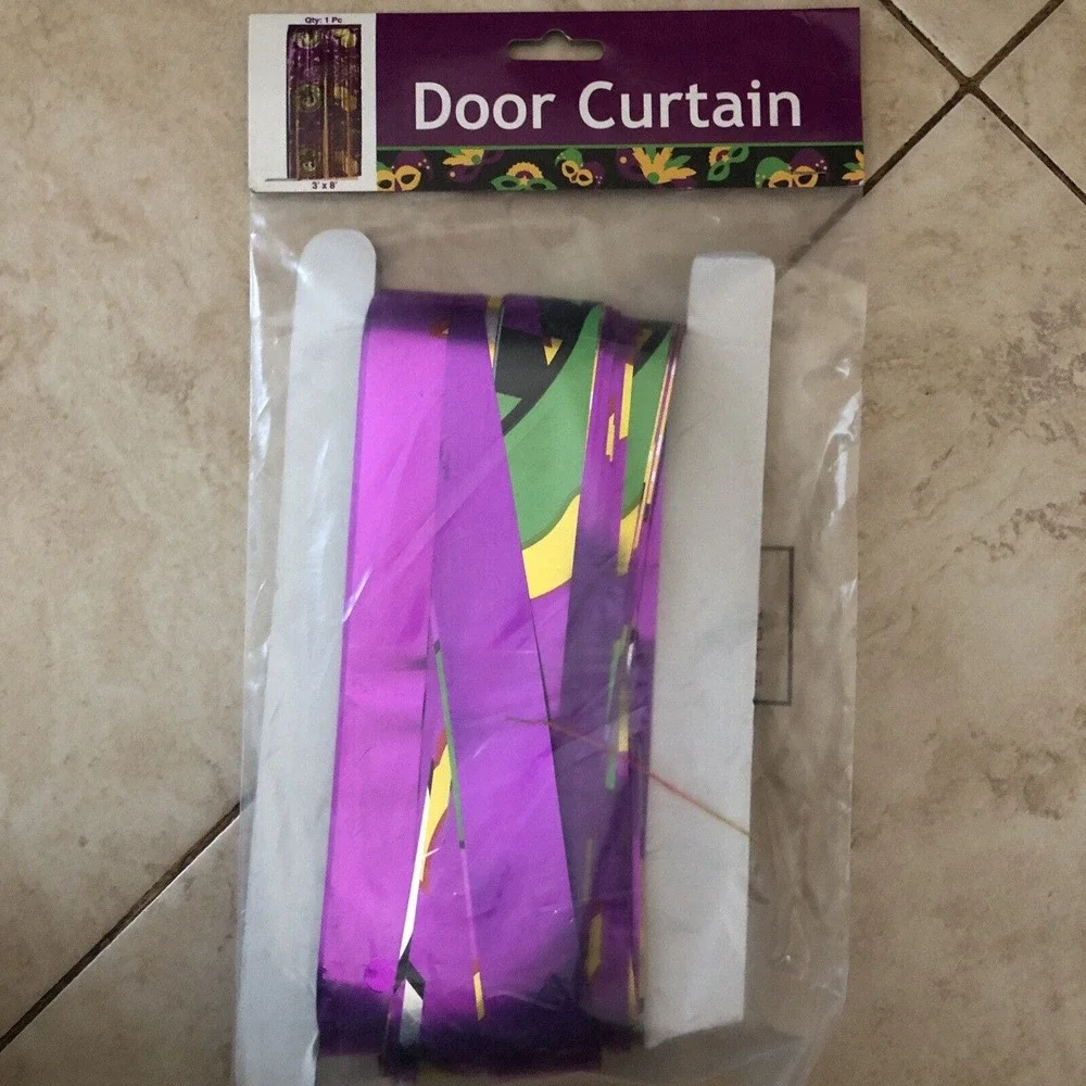 3ft Wide x 8ft‎ Tall Foil Mardi Gras Printed Door Curtain Foil Party Decor